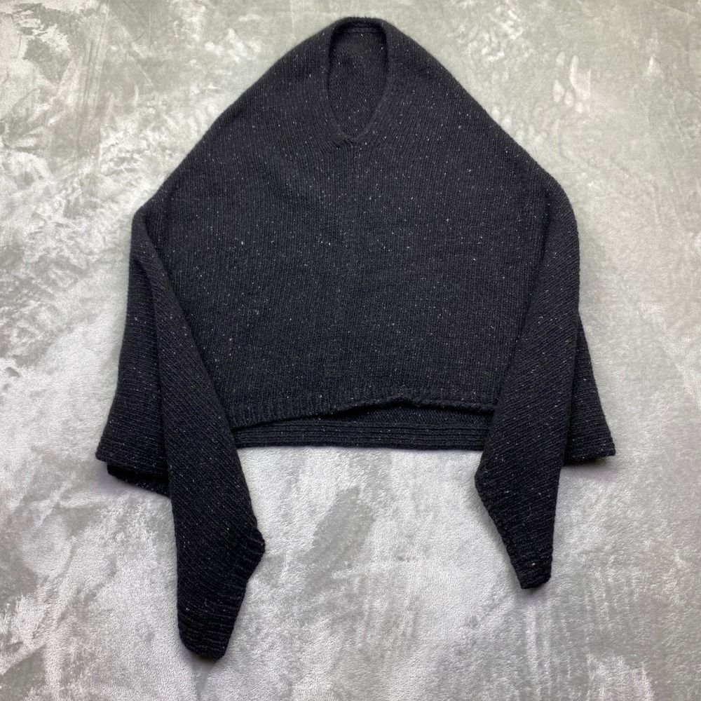 Badiali Made in Italy Wool Knit Cape Shawl Top Black Flecked V-Neck Sweater